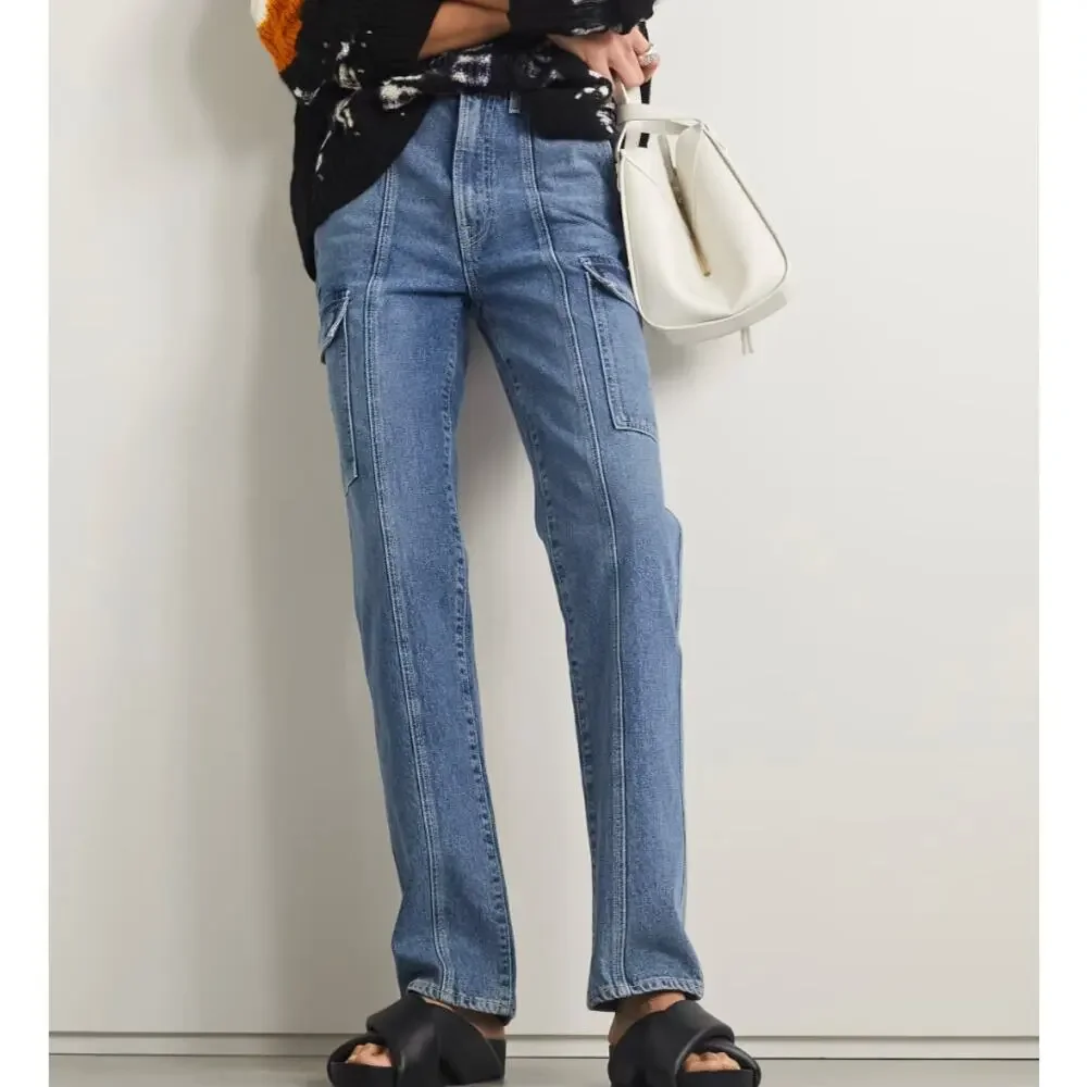 GRLFRND Straight Cargo Jeans SIZE 31 High Rise Slim Business Casual USA $245 NEW - Picture 1 of 12
